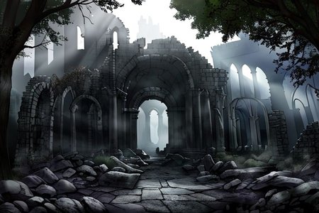 (masterpiece:1.2), (best quality,:1.2), 8k, HDR, ultra detailed, ((photorealistic)), professional light, cinematic lighting, fashion photography, ambient lighting,<lora:detail_slider_v4:3>, sinister ruins in a dark forest, FanRu <lora:FantasyRuins-10:0.7>, epiCPhoto