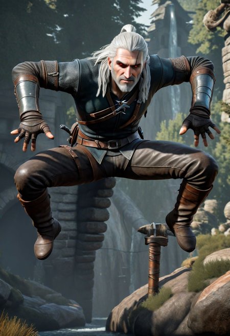 geralt of rivia henjump <lora:_sdxl-henjump:1>