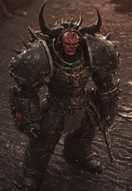  serious, stunning, magnificent, HD, photorealistic, dramatic lighting, intricate details, beautiful patterns, legendary, powerful, cinematic, trending on ArtStation, w4rh4mm3r style oil painting, grimdark, aiai-G&A, warhammer chaos, Chaos Space Marines, flesh and power armour of Chaos Space Marine, warps and twists, dark and inhuman forms, sprouting spines or bony ridges, covered in a layer of scales, fused with their armour, 
 almost part demon engine, warhammer 40k, spikes, helmet with horns, full view of body, from above
<lora:Astartes:0.8> <lora:Bad_Hands_lora:0.8> <lora:Chainsword_-_Warhammer_40000_SDXL:0.4> <lora:add-detail-xl:1> <lora:sinfully_stylish_SDKL:1> <lora:Expressive_H:1>