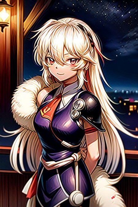 best quality 1girl Setsun4 solo long hair,  (night time) forest background black hair very long hair purple eyes multicolored hair armor, small, (fur trim) (medium body),<lora:EMS-179-EMS:0.800000>,<lora:EMS-293862-EMS:0.800000> bow, hair_bow, hair_tubes, red_bow, brown_hair, long_hair, bangs, ascot, frilled_bow, yellow_ascot, blush, smile, hair_between_eyes, athletic, armor, miko, strengthmda,  Smiling, happy, dragoon helmet