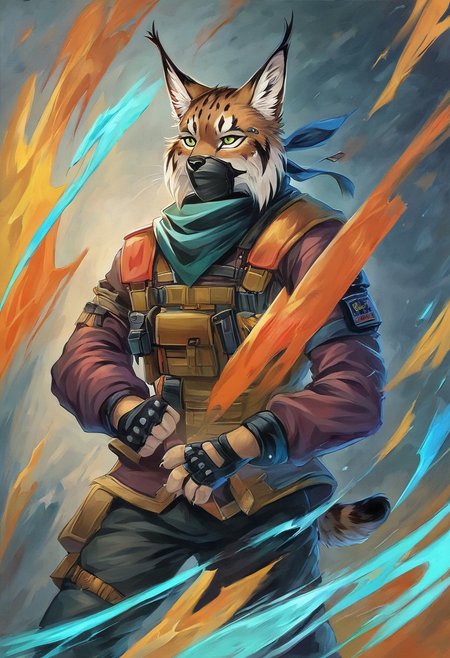 Score 9, Score_8_up, Score_7_up, ng_deepnegative_v1_75t, negative_hand, charturnerv2, knee-deep portrait of adult male,  banners, starship, high technology, shirt, fingerless gloves, soldier uniform,, , anime, Arknight provens, detailed background, cyberpunk, bandana, facemask, furry,  lynx species,  lynx tail, lynx ears, muscle, bulky