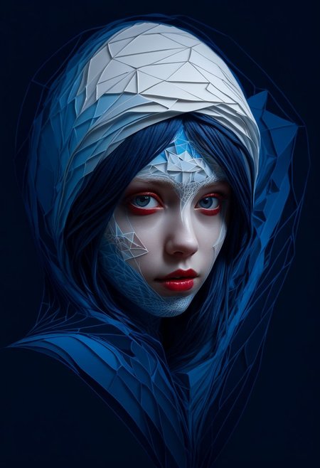 layered papercut, mysterious face, an exotic girl in artsy clothing, fading backlit background, (deep sea fading white to deep blue/red), alluring goddess, by Minjae Lee, Carne Griffiths, Emily Kell, Steve McCurry, Geoffroy Thoorens, Aaron Horkey, Jordan Grimmer, Greg Rutkowski, amazing depth, double exposure, surreal, geometric patterns, intricately detailed, bokeh,  perfect balanced, deep fine borders, artistic photorealism , smooth,  great masterwork by Suiras  <lora:add-detail-xl:2>  <lora:Double_Exposure:0.5>