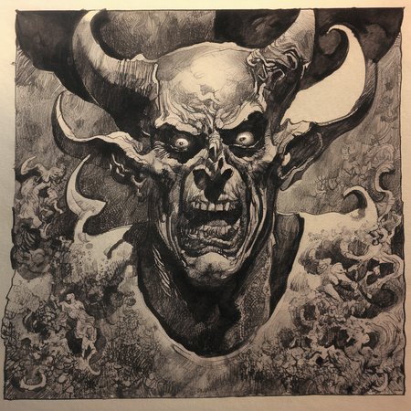 drawix20 devil in hell, very detailed, black ink <lora:drawix20:1>