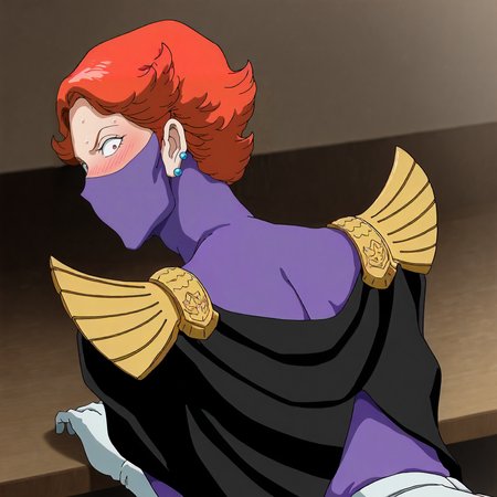 <lora:GOKycilia>,
masterpiece,best quality,good quality,newest,
blush,sweat,
looking at viewer,constricted_pupils,looking back,
solo,
GOKycilia,1girl,orange hair,mask,ninja mask,red eyes,earrings,
purple military uniform,white belt,cape,capelet,white gloves,
upper body,
(leaning_forward:1.2),leaning_on_object,