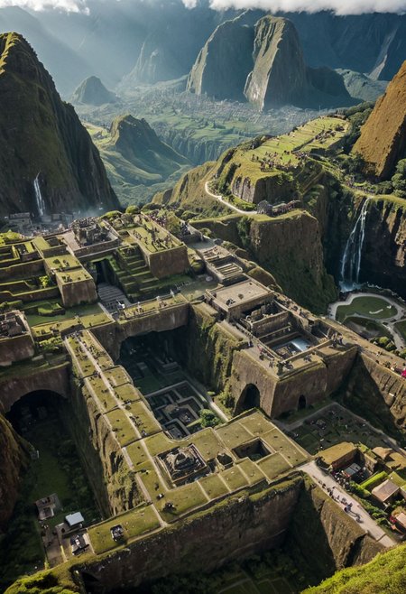 (pastel neon niji colors, terraforming mecha-Pyramid Like drdnght machine hovering above planet earth 20000 bc:1.55), 
(atmospheric haze, Film grain, cinematic film still, highly detailed, high budget, cinemascope, moody, epic, OverallDetail, gorgeous, 2000s vintage RAW photo, photorealistic, candid camera, color graded cinematic, eye catchlights, atmospheric lighting, skin pores, imperfections, natural, shallow dof:1.4),
(Ancient megalithic civilization, Azka Lines, on Easter Island:1.1), (The colonial city of the future, in the mist-filled Grand Canyon, on an unknown Earth-like planet, 2 moon on sky, Spaceship flight connects colonies, waterfulls:1), (Machu Picchu, a mountain settlement, incredibly spectacular:1),  (avant-garde, future, reality, science fiction, photorealistic), White limestone with black granite, fountain, waterfall, landmark, square, path, narrow street, (Large Files, Ultra Realistic, 8K, 16k, FHD, HD, VFX, Perfect, Photography, composition, Architecture Sales Photography, Architecture Competition, Ultra High Resolution, Cinematography, High Resolution Image:1), (dramatic lighting, direct sunlight, ray tracing, clear shadow:1), (real landscape:1), (blurred background:1.0), (urban background, more_details) ,
extremely detailed, industrialbuilding, drdnght machine, spstation, mayamaze, caveruinsAerial