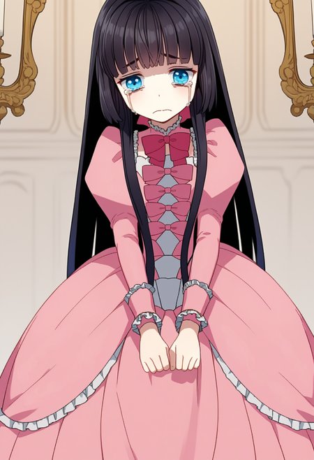score_9, score_8_up, score_7_up, source_anime, ,
BREAK
1girl, solo,
<lora:shiAbiDaughtV1:1>, 
shiabidaughdef, vnstyle,
black hair, blue eyes, long hair, blunt bangs, hime cut, 
frilled dress, pink bow, pink dress, long sleeves, puffy sleeves, juliet sleeves,
frills, 
looking at viewer, sad, crying, frown,