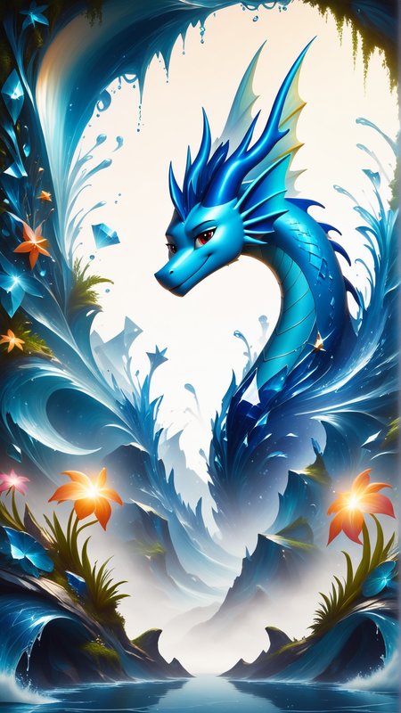<lora:ElementWaterPDXL:0.7>score_9, score_8_up, score_7_up, score_6_up, ElementWater cute little dragon surrounded by diamonds, blue, light pink, gold color scheme. highly detailed, artgerm, cushart krenz, artstation, soft light, sharp focus, illustration, character design, concept art, nature inspired, water,  wet, drops, (Masterpiece:1.3) (best quality:1.2) (high quality:1.1)