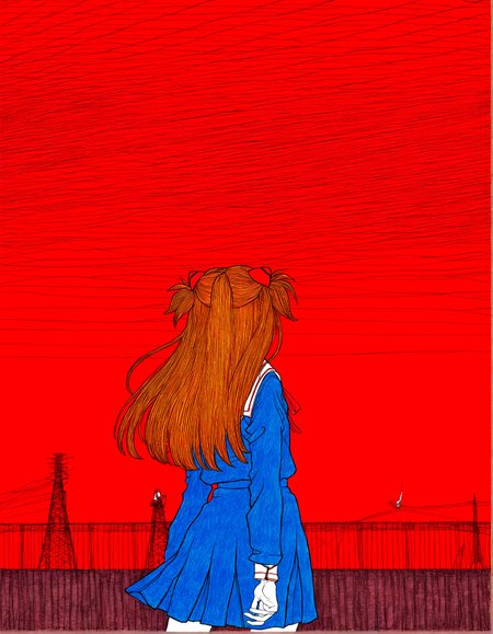 high quality, newest, hires, 1girl,( souryuu asuka langley,:0.7) solo,school uniform, (scenery:0.45),cowboy shot, orange hair, red hair,