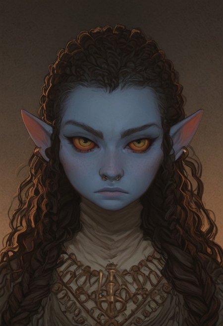 solo, short pointy ears, piercings, random elf face, aquiline features, female dark elf, brow rings, nose rings, beaded piercings, weathered skin, large nose, insect chitin armor, insect chitin helmet, insect chitin ornaments, stylized insect pattern, athletic build,  animated realism, zoomed out, Syrian features, torso, brass pipes and gears, intricate architecture, dwarven masonry, dwemer fixtures, white-green light, gloomy lighting, ancient ruins, interior, stone tiled floor, grey-blue skin, mahogany and ivory clothes, medium armor, bone plate armor, ivory straps and fittings, alien bone ornaments, grey wood neckguard, deep red sclera, black pupils, blue-green light, neon, highly detailed, defined features, looking at viewer, three quarters view, from above, dynamic lighting, 19 years old, light and shadows, patterned cloth, annoyed expression, expressive eyes, detailed medieval clothes, medium_breasts, very long hair, wavy hair, thick hair, beaded hair, braided hair, under cut hair, semirealistic, alien elf, spanish features, jewish features, dark red hair, umber skin, sharp features, pastel green inuit print cloak, nighttime, high detail, absurdres, pretty eyes, detailed eyes, yellow eyes,