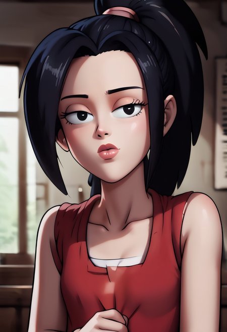 (ultra HD quality details), Detailed illustration, score_9, score_8_up, score_7_up, score_6_up, PRSNL, w_g_f, uncensored , pupils black dots, 1girl, lips,
kale, black hair, ponytail, black eyes,
Warm light, indoors,
((Upper body)),