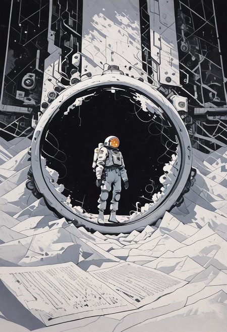 An astronaut lost in space.
white theme, watercolor painting, edges of the picture are fading into old paper white.
deep of fields sinozick style, flat color, idark theme, n the style of cksc, illustration, masterpiece, (extremely detailed CG 8k), (very fine 8K CG), (ultra detailed perfect piece:1.2), lat color, no lineart,,(no lineart, flat art style:1.0), NO_LINE_ART, comical, simple,
 <lora:Sinozick_Style_XL_Pony:0.35> <lora:NOOB_vp1_detailer_by_volnovik_v1:1> <lora:ponyv6_noobV1_2_adamW:0.9> <lora:re4lity:1> <lora:ck-shadow-circuit-IL:1> <lora:dark_beauty:1>