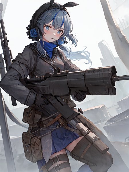 masterpiece, best quality, 1girl, solo, <lora:gla-000001:1>, holding gun, big gun, railgun,