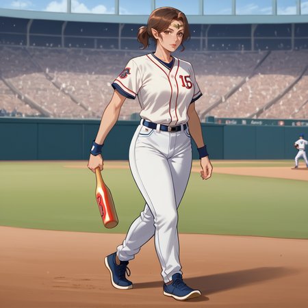score_9, score_8_up, score_7_up, rating_safe,
brown hair, short ponytail, circlet, , playing baseball, baseball stadium,
elf, mature woman, looking at viewer,
<lora:HEPRINCESS:0.8>