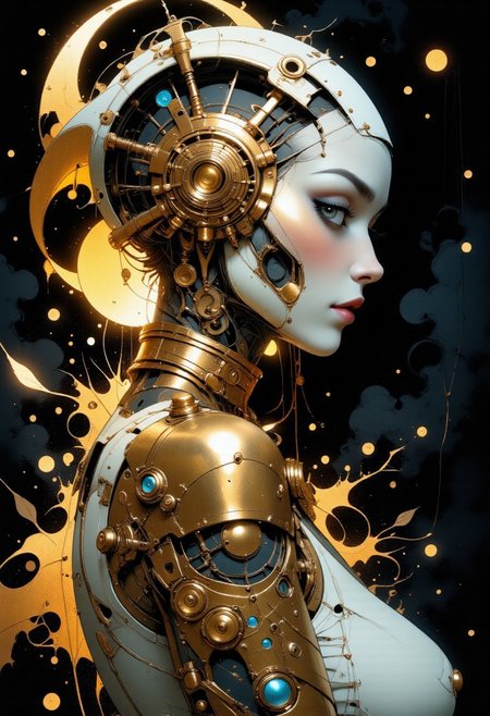 My hunger for her explains everything I've done 
To howl at the moon the whole night through And they really don't care if I do I'd go out of my mind but for you 
Futuristic and Vintage stylized 
magical, ,bright, , Magical beautiful background fantasy,  hyper-detailed hypermaximalist dynamic style 
 texture style, realism, detailed, 
Dramatic lighting
Cinematic 
Epic composition 
Magical background 
 ArsMJStyle, Zen Ink Wash Sumi-e
bo-golden
Black background
reij-cybersteam, steampunk, asian, cyberfuturistic, futuristic steampunk, robotic elegance, mechanical aesthetic, dim lighting, bokeh effect, asian architecture