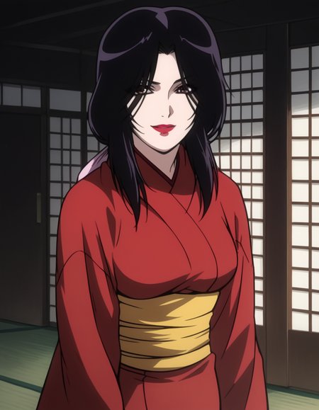 score_9, score_8_up, score_7_up, source_anime,
akeginu, <lora:akeginu-s1-ponyxl-lora-nochekaiser:1>,
akeginu, long hair, black hair, brown eyes, lips, makeup, lipstick, red lips,
japanese clothes, kimono, sash, obi, red kimono,
indoors, dojo, bent over, smile,
cowboy shot, looking at viewer, solo, dutch angle,