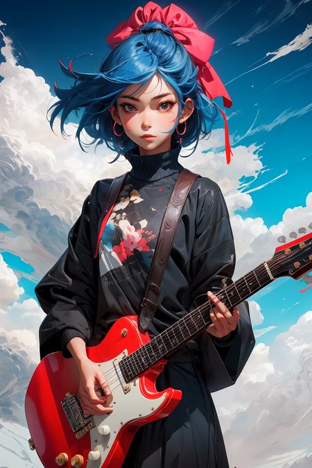 a girl playing guitar,
<lora:more_details:0.4>
 <lora:Cosmic anime-oil fusion v2:0.4> 
<lora:AnimeVibesV3:0.25> animevibes, 
<lora:3DMM_V11:0.5> 3DMM 
<lora:midjourney_20230624181825:0.4> midjourney ,
 <lora:LAS:0.25> colorful, clouds, 
<lora:msw_locon-t2:0.45>
 <lora:wuxia2:0.5> gu, shiny, shiny hair, shiny skin, shiny clothes