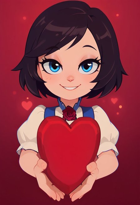 score_9, score_8_up, score_7_up, bokeh, flat colors, lineless, vector art, vector graphics, z0nkp4nch, cute,
1girl, alone, solo, portrait,
ELIZABETH1, short hair, dark hair, blue eyes,
narrowed eye, big smile, pov, handing out heart, holding heart,
flower field, roses, starry night