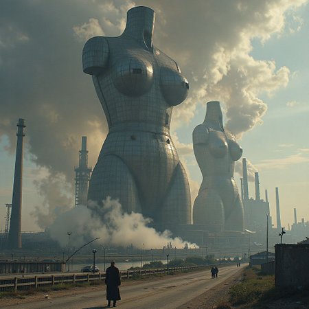 <lora:Fluffy_pubes_Flux:0.4> fluffpub, 
amateur photography, photo, realistic, 
<lora:Aesthetic_Amateur_Photo_V4_Beta_1:0.5> <lora:CinematicStyleFlux_v1:0.5> 
bleak industrial landscape, smog, megastructure, impossible architecture, nightmare landscape, industrial factory, fire, furnace, architecture shaped like female anatomy, building shaped like a female body, line up of gigantic female-shaped buildings,,