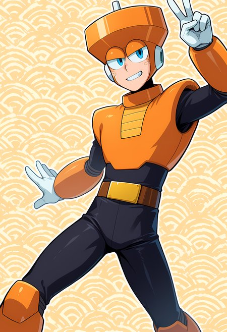 masterpiece, best quality, amazing quality, dutch angle, abstract background, BREAK
smile, dynamic pose, V, BREAK
1boy, solo, male focus, mm3_top, helmet, blue eyes, android, armor, BREAK
<lora:cfg_scale_boost:.6> <lora:Top_Man_-_Mega_Man_3_-_ILXL:1>