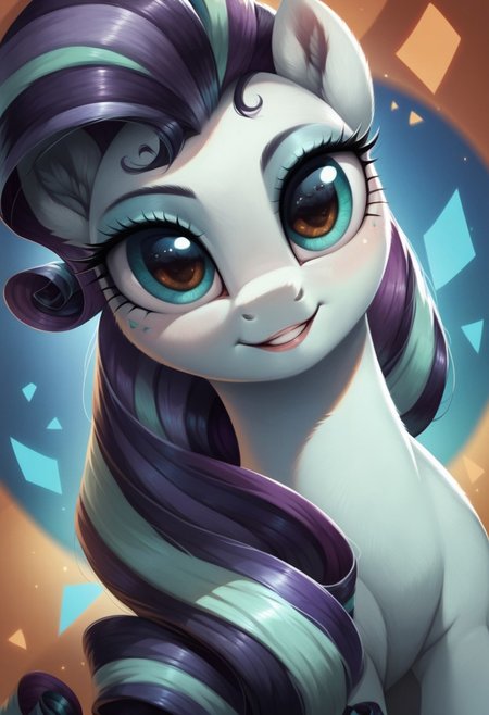score_9, score_8_up, score_7_up, score_6_up, score_5_up, score_4_up, my little pony, ((feral pony)), ((Coloratura)), 1girl, ((solo)), (sexy), beautiful, detailed, (detailed cute pony face), detailed eyes, detailed fur, detailed hooves, beautiful, vector, flat colors, (beautiful long eyelashes), (beautiful hooves), (abstract background:1.8), (looking at you, looking at viewer:1.5), smile, happy, ((close-up)), high angle