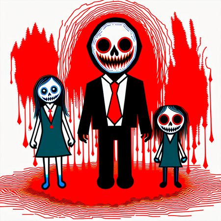 blood, 1girl, horror (theme), glasses, ball, necktie, skull