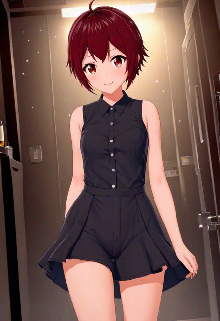 highly detailed,1 girl,full body, smooth color, happy, realistic lighting, cute girl, cute, wine red hair,Miku, sexy
