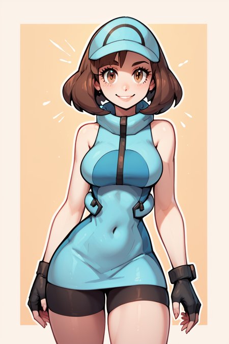score_9, score_8_up, score_8, medium breasts, (curvy), cute, eyelashes,      ,  zzAceSM, brown eyes, brown hair, medium hair, visor cap, fingerless gloves, sleeveless, hat, black gloves, bike shorts, blue headwear,  ,  <lora:AceTrainerPokemonSM_PDXL:1.0>,  BREAK, smile, looking at viewer, ,,, abstract background, white outline, cowboy shot, ,,, embedding:zPDXL, Expressiveh, ,,, <lora:CatalystStylePDXL:0.6>, <lora:SDXLFaeTastic2400:0.5>, <lora:Expressive_H-000001:0.4>,