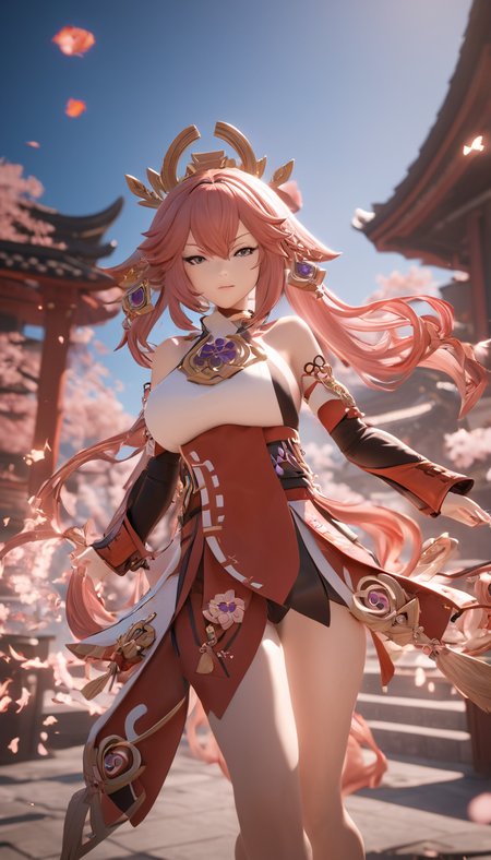 professional 3d model Cinematic scene, hero view, Yae Miko, Genshin Impact <lora:yae_miko_xl_v1:1>, action pose, detailed background, masterpiece, best quality, high quality, highres, absurdres . octane render, highly detailed, volumetric, dramatic lighting