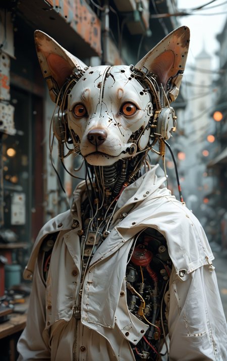score_9, score_8_up, score_7_up, score_6_up, Kyubey, Dog Face, portrait, cowboy shot, mcnm, dog, reelmech, mechanical parts, (cable, wires:0.4), machinery, joints, cinematic, cinematic color grading, <lora:Reelmech_pony_ed_v1_3:1> <lora:Mechanism-pdxl-1:0.5> <lora:madoka-Kyubey-PDXL:0.5>