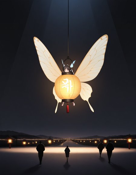 <lora:ëª¨ë¹ë:0.25>, <lora:KoreanStyleSDXLvpred10:0.25>, aikoreanstyle, korean, asian, <lora:ABBB(ah-lyong_lee)-artist-illustrious v01:0.25>, abbb, (kidmo:0.25), 
masterpiece, best quality, ultra-detailed, absurdres, newest, volumetric lighting, available light, 
lanterns, surrounded by tiny fairy, curved wings, insect wings, night
