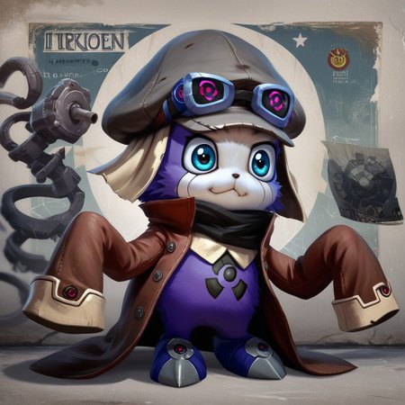 digimon offmon wearing longsleeve, hat, googles, metal tendrils coming from his back, concept art, digital art, realistic,, verybadimagenegative_v1.3, zPDXL3, poster art