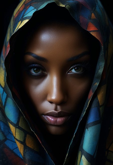 Close-up face, mysterious silhouette of an exotic coloured woman in worn down cape, goddess, alluring, by Minjae Lee, Carne Griffiths, Emily Kell, Steve McCurry, Geoffroy Thoorens, Aaron Horkey, Jordan Grimmer, Greg Rutkowski, amazing depth, double exposure, surreal, geometric patterns, intricately detailed, bokeh,  perfect balanced, deep fine borders, artistic photorealism , smooth,  great masterwork by Suiras  <lora:add-detail-xl:2>  <lora:Double_Exposure:0.5>