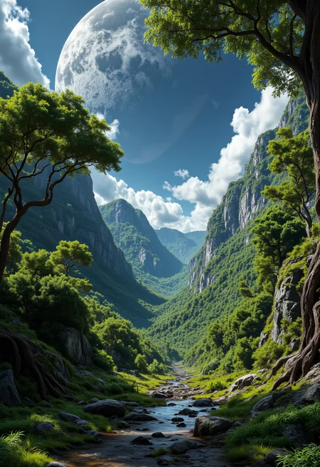 lush alien world,giant trees,aerial view,moon in low orbit,highly detailed,photorealistic,beautiful,<lora:New_Fantasy_CoreV4_FLUX:1>,<lora:digital-abyss:1>,bo-abyss,<lora:aidmaMJ6.1_v0.5_3:0.7>,aidmamj6.1,<lora:aidmaHyperrealismv0.3:0.7>,aidmaHyperrealism,<lora:aidmaImageUpraderv0.3:0.35>,aidmaimageupgrader,