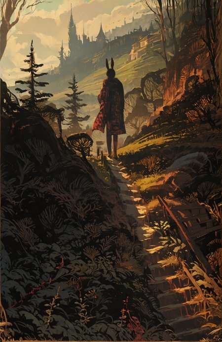 score_9_up, score_8_up, score_7_up, Casual, cell_shading, detailed, detailed background, masterpiece, best quality, highly detailed, f3nn3r, 
1 woman, (dynamic angle:1.4), 
BREAK
fields, trees, hills, mountains, village,
BREAK
1woman, ( rabbit costume:1.4)
original,
<lora:incase---1:0.4> <lora:f3nn3rXLP:1.6>