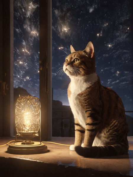 starscourgexl cat,scenery with glowing falling stars in the background,electricity,awardwinning,masterpiece,((realistic)),128k UHD,octane render,sharp focus,trending on artstation,raw photograpy, <lora:Starscourgexl-step00000357:0.8>,((no humans))