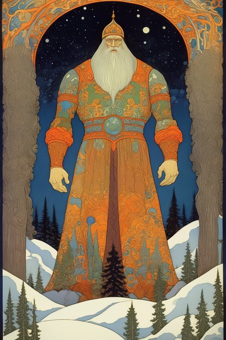 <lora:Ivan Bilibin Style:1>Ivan Bilibin Style - The giant who created the world in the style of Ivan Bilibin