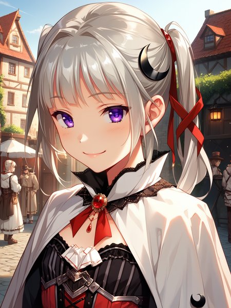 (upper body, solo focus:1.2) <lora:happy_tentacle-kuon-v0.2-000030:0.8>, ht_kuon, magician, hair ribbon, crescent hair ornament, jewelry, flat chest (petite:1.2), <lora:Shed_The_Skin's StS_age_slider_v1_initial_release:-1> ( :1.1) ( , , ( :1.2) , smile , :1.2) , outdoors, vegetation, ( :1.1), , (dusk :0.6), , (:0.5), people , (medieval :0.9), (town :1.2) ( :0.8) score_9, score_8_up, score_7_up, score_6_up, score_5_up, score_4_up, ( [(realistic, photorealistic:1.3):(realistic:1.2):16] [(3d:1.2)::14] :1) <lora:LUUNA's Lunas-NijiJourney-SDXL-B2:0.35>, nijijourney <lora:prgfrg23's Counterfeit-V3.0 Style SDXL_LoRA_Pony Diffusion V6 XL:0.5> <lora:mfcg's mfcgXL:0.12> <lora:reweik's gyokai(himehajime)_PonyXL_style_v01:0.14>