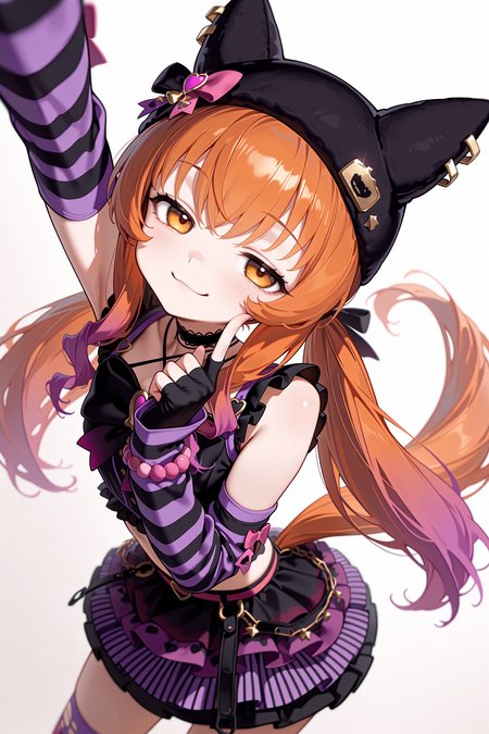 1girl, solo, mayano top gun \(rockin' mewmeow\) \(umamusume\), horse girl, horse tail, 
smug, jitome, 
standing, arm up, index finger raised, 
white background, 
cowboy shot, dutch angle, face focus, looking at viewer, <lora:rockinmewmeowillv2:0.8>,, masterpiece, best quality, amazing quality, very aesthetic, absurdres, highres, newest,<lora:xl_saturation_slider:0.1> <lora:add-detail-xl:1> <lora:illustriousXLv01_stabilizer_v1.121:0.4> <lora:reduce_wrinkles_illstriouosv0.1_ADDifT_2_in_1_v1.2:0.9>