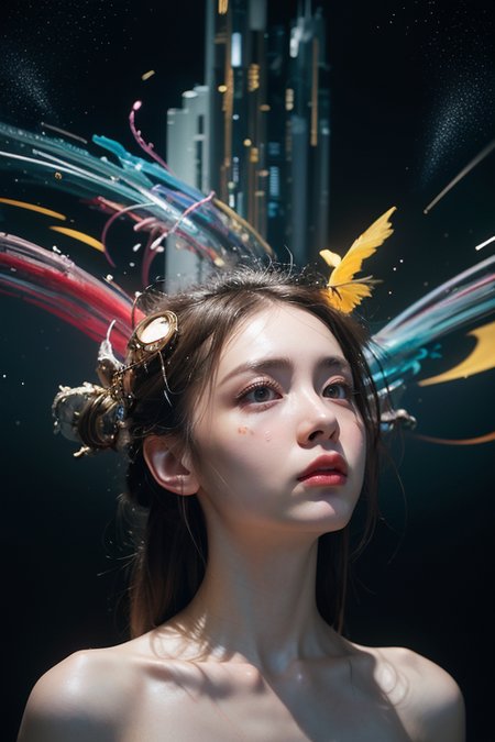 1girl,Digital art rendering of a contemplative figure, photographs within a 'Broken Reality' theme. The photographs display a blend of surreal, fragmented scenes - urban skylines that twist into impossible shapes, natural landscapes that defy gravity, and ethereal spaces where time and space seem to warp. The scene is awash with a vibrant, otherworldly color palette, illuminated by dynamic, digital lighting that casts bizarre shadows and surreal glows. The style is a fusion of modern digital art and surrealism, echoing the visionary works of by james jean,roby dwi antono,ross tran,francis bacon,michal mraz,adrian ghenie,petra cortright,gerhard richter,takato yamamoto,ashley wood, characterized by crisp, high-definition detail, and a captivating, dream-like yet fragmented quality, NSFW
<lora:TWbabe7:0.4>