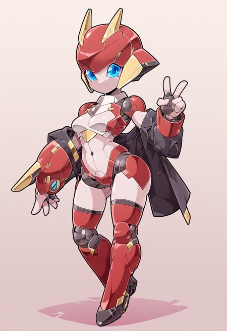 Score_9, score_8_up, score_7_up, score_6_up, score_5_up, score_4_up, ((4k, masterpiece, high quality, professional quality)), solo, robot, mecha, simple background, no humans, blue eyes, humanoid robot, standing, breasts, colored skin, v, robot joints, no mouth,
