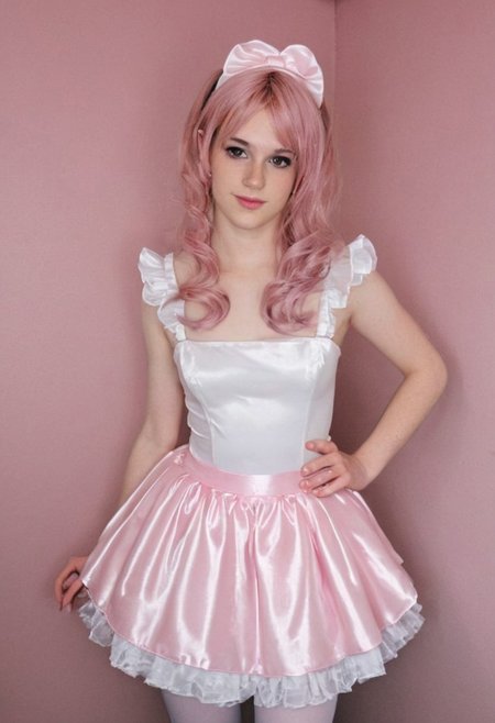 slutty pastel satin fairy maid alice princess costume, skinny, amateur, sexy british crossdresser, beautiful, 19 years old, headband, freckles, soft smile, punk, flirtatious, tights, satin tutu, lipgloss, ear
dark room, analog 90s Kodak flash photograph, uncensored, nip slip, detailed background