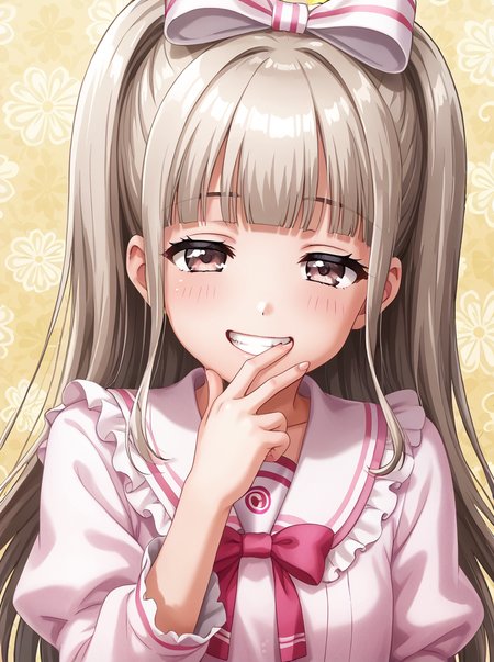 detailed background, shiny skin, 
<lora:kurumi.pony:1>,
kurumi,
half-closed eyes, hand to mouth, grin, covering mouth,