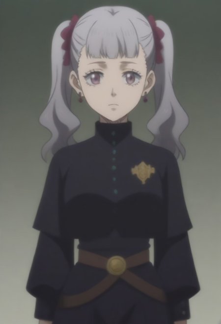 source_anime, anime screencap, source_anime, auratheguillotine, anime screencap, masterpiece, source_anime, shiny skin,,,,,,<lora:noellesilva-pdxl-nvwls-v1-000005:1> noelle silva, grey hair, purple eyes, twintails, hair ribbon, black capelet, green strap, white and purple dress, long sleeves, belt,