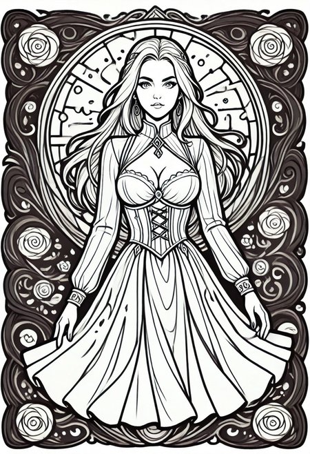 score_9,score_8_up,score_7_up,score_6_up,((lineartlora)),(Scarlett Leithold),\("a coloring book page"\), featuring bold lines,depicts the scene in black and white, high contrast line drawing,The background is blank and clean with clean edges and sharp angles that add depth to the scene,dynamic pose,lineart,black and white,outlined only,white background,white hair,white eyes,white lips,outlined lips,white everything,white skin,all white,white shadows,white face,full body pose,sexy,model posing,(pinup girl pose),looking at viewer,perfect breasts,perfect face,fantastical,Beuty,
(
The Badass Biker Babe: In a leather jacket, white bra, white skirt, she oozes rebellious charm as she dances with a wild and untamed energy, A fantasy illustration, art, cover art, enchanting 21-year-old girl, cleavage, full body portrait, looking at viewer, bright eyes, full breasts, Slim, wide hips, narrow waist, fair Skin, coverart, cover art,
),
torn clothes,stockings,clothes,perfect eyes,perfect face,one exposed breast,Expressiveh,slutty,lustful,dynamic angle,depth of field,seductive,detailed face,detailed hair,slim,sexy body,seductive look,dreamlike,cinematic,perfect body,bloom,backlight,very aesthetic,posing,confident,fantasy,highest quality,magical,