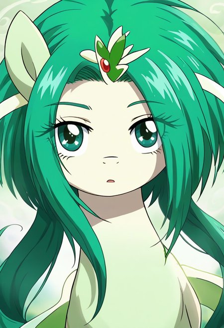 detailed background, green hair,, shiny skin,green eyes,<lora:curemint.pony:1>, curemint, solo,