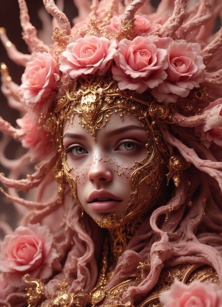 masterpiece, hyper realism, a high-resolution photograph, golden ratio, dutch angle, dynamic, side view, Dimensional Dusty Rose