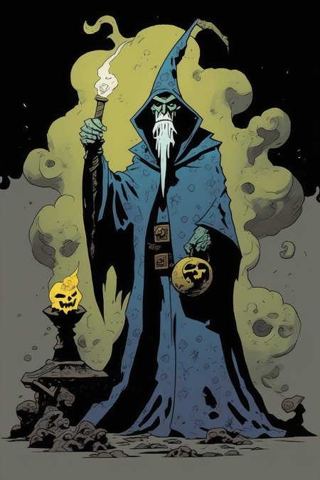 <lora:Mike Mignola Style:1>Mike Mignola Style - evil wizard drawn in style of comic artist mike mignola