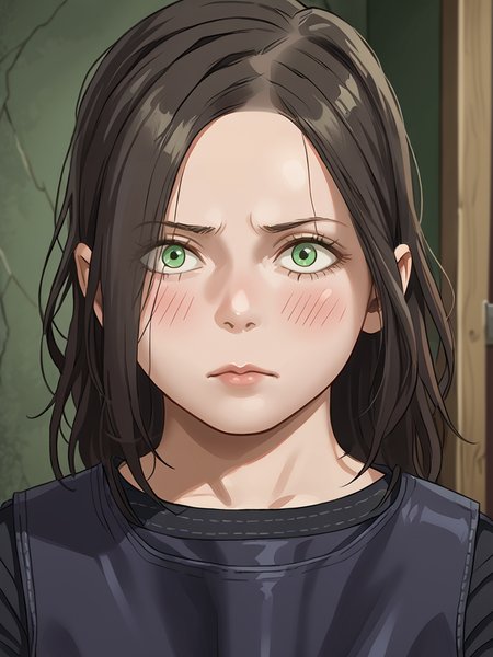 realistic, 1girl, source_anime, score_9, <lora:zPDXL3:0.8> <lora:Pony_DetailV2.0:0.85> asymmetrical
darkness, nighttime, <lora:Based Eveline:1> sevenline, embarassed, blushing
 <lora:CSPNY1:1>