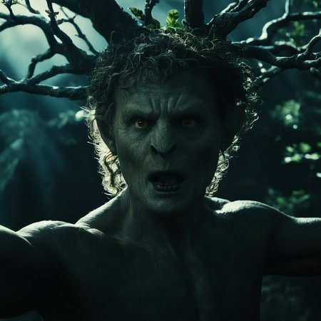 cinematic film still of  <lora:The Lord of the Rings style v2:1>
In a Fantasy Middle-earth world in the dark ages Ents a tree with a face and a body made of branches,solo,simple background,standing,full body,no humans,plant,black background,claws,monster,branch , dramatic light, dramatic shadow light, film contrast, cinematic film color, cinematic film look, filmic, realistic, realism, perfection, perfect, movie still, fantasy drama, epic drama, fictional, Age of Wonders, Age of Empires, warriors, species of sentient beings, Medieval style, middle ages, dungeons and dragons style, different people, different, unique, kingdoms and castles, violent, aggressive, detailed, perfection, detailed face, detailed body, detailed hands, detailed eyes, sharp, horror themed, dark themed, epic fantasy adventure film style, Legendary, mythical, The Lord of the Rings style, shallow depth of field, vignette, highly detailed, high budget, bokeh, cinemascope, moody, epic, gorgeous, film grain, grainy