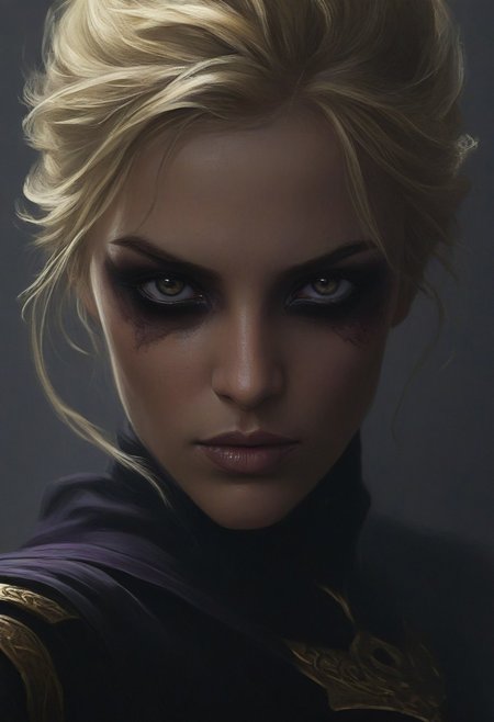 Shadow Assassin, umbra blade, face, 1woman, gorgeous, realism, blonde,